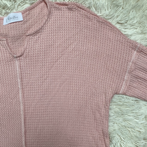 🎉HP🎉 Christie Jenny Boston Waffle Notch Collar Top 💗 Light Pink. - Picture 6 of 11